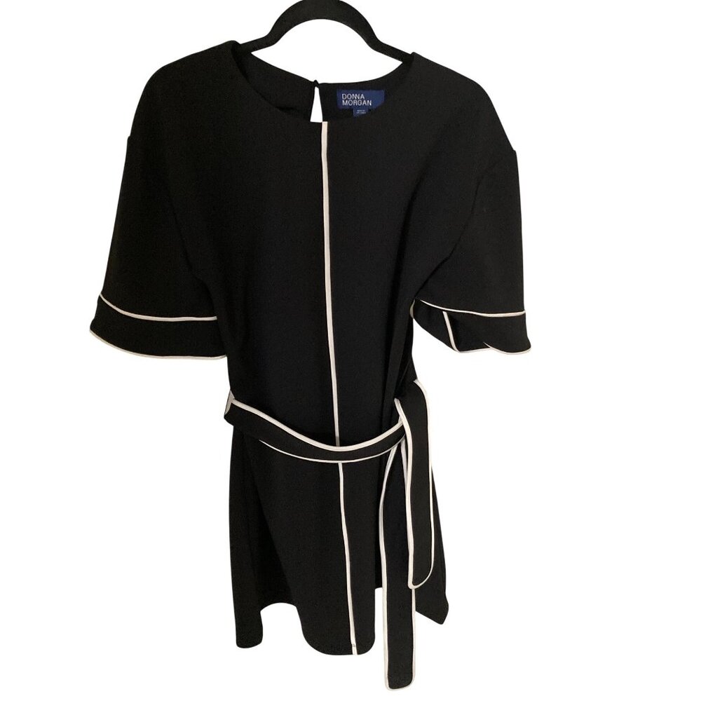 DONNA MORGAN WOMENS BELTED A-LINE DRESS BLACK XL  NWT - Picture 4 of 9